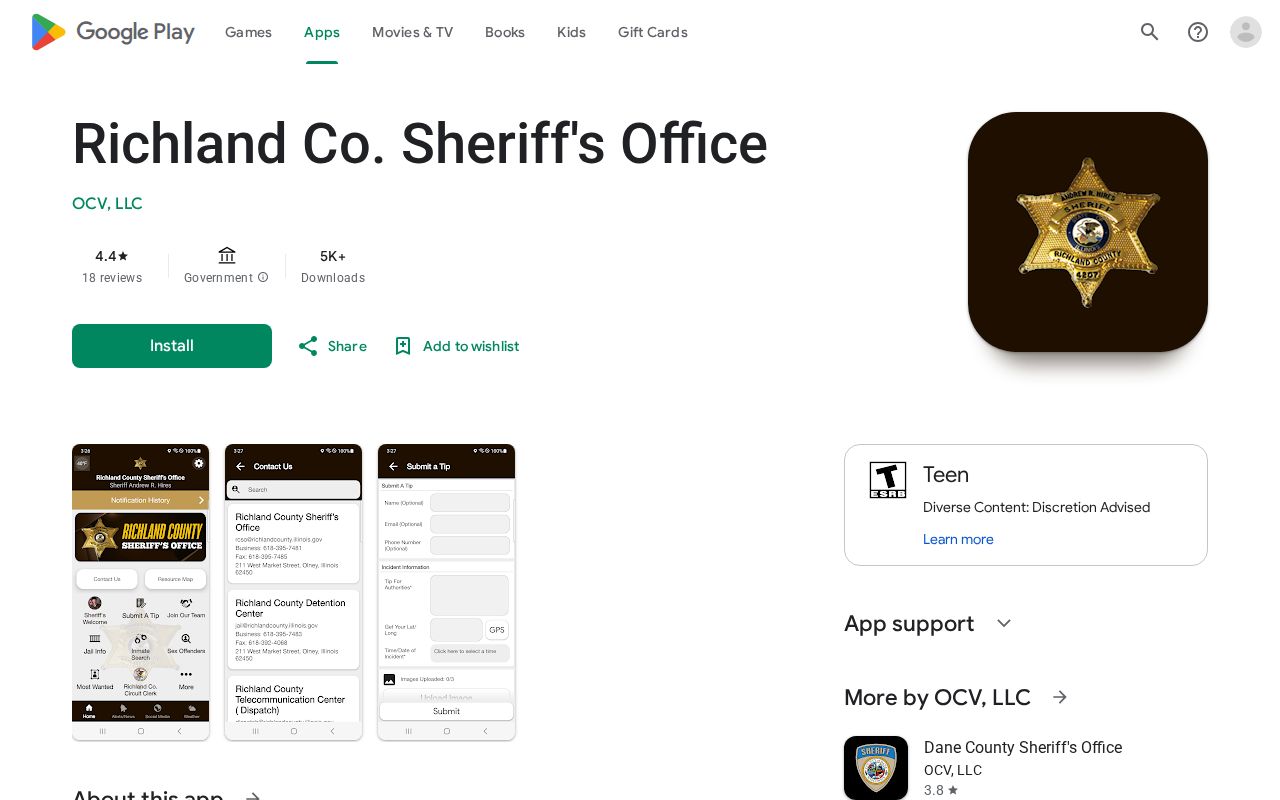 Richland County Sheriff's Office app listing
