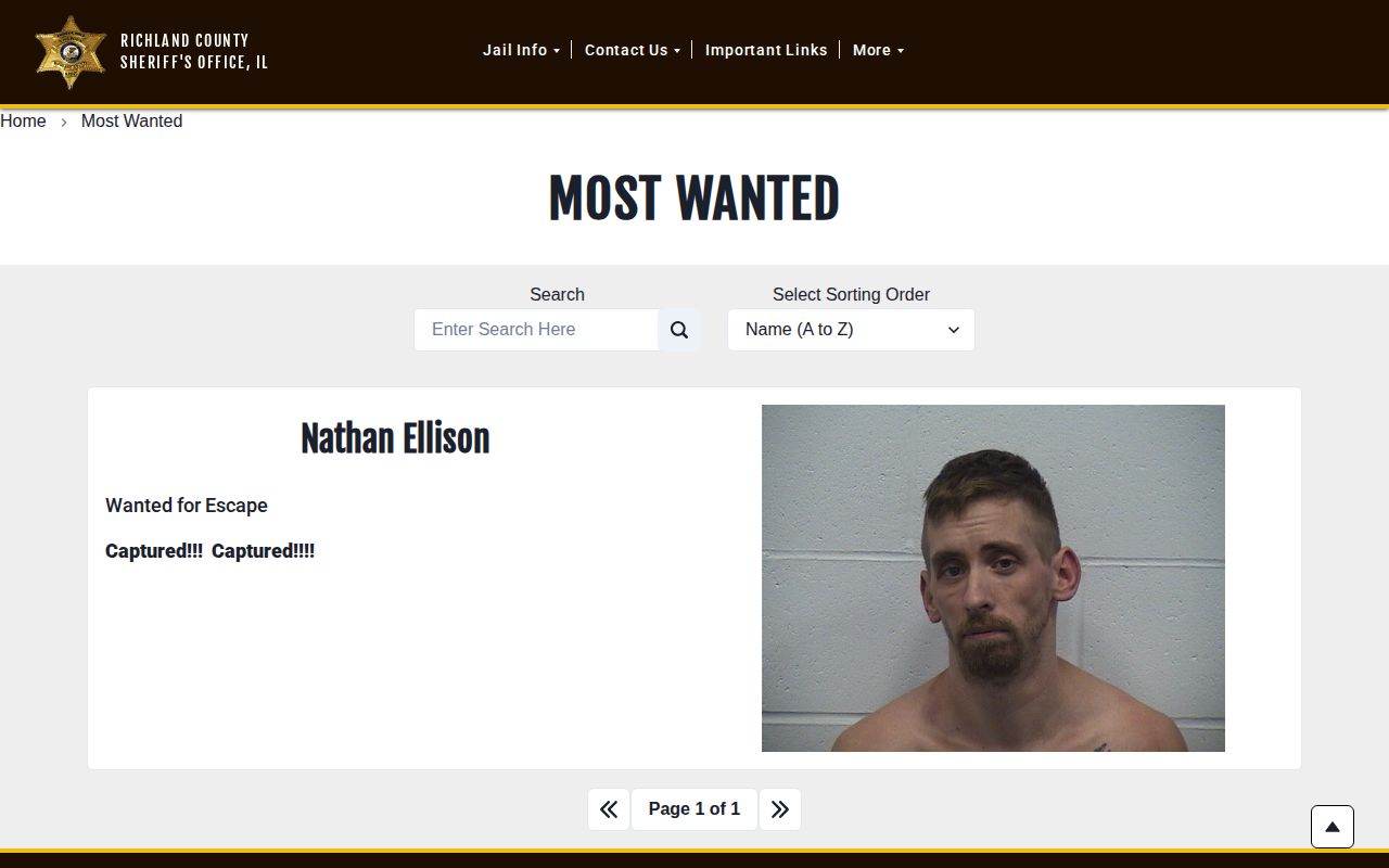 Richland County Sheriff most wanted arrest status interface