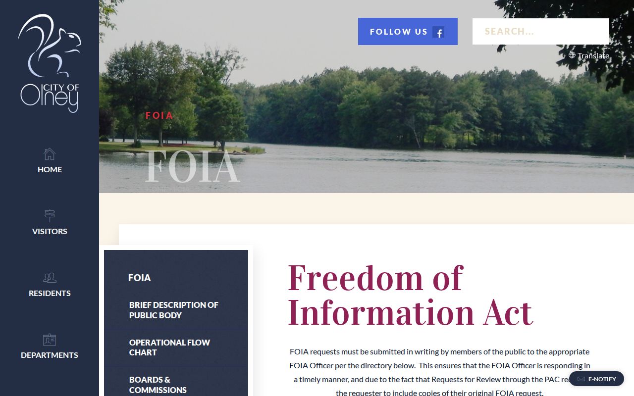 City of Olney official FOIA request page