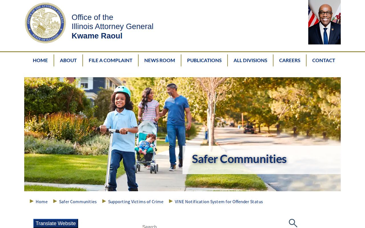 Illinois Attorney General page explaining Illinois VINE custody notifications