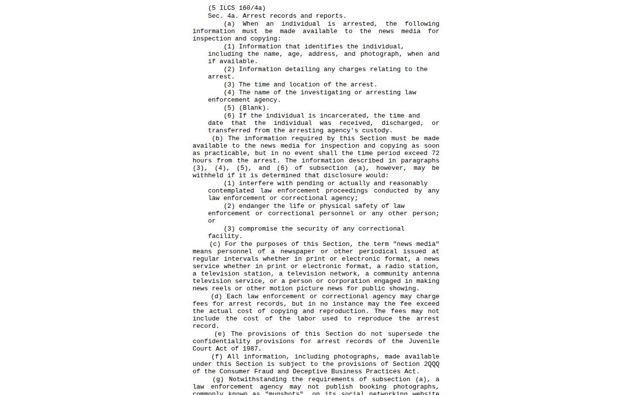 Illinois arrest information and booking photo statute used for Richland County records
