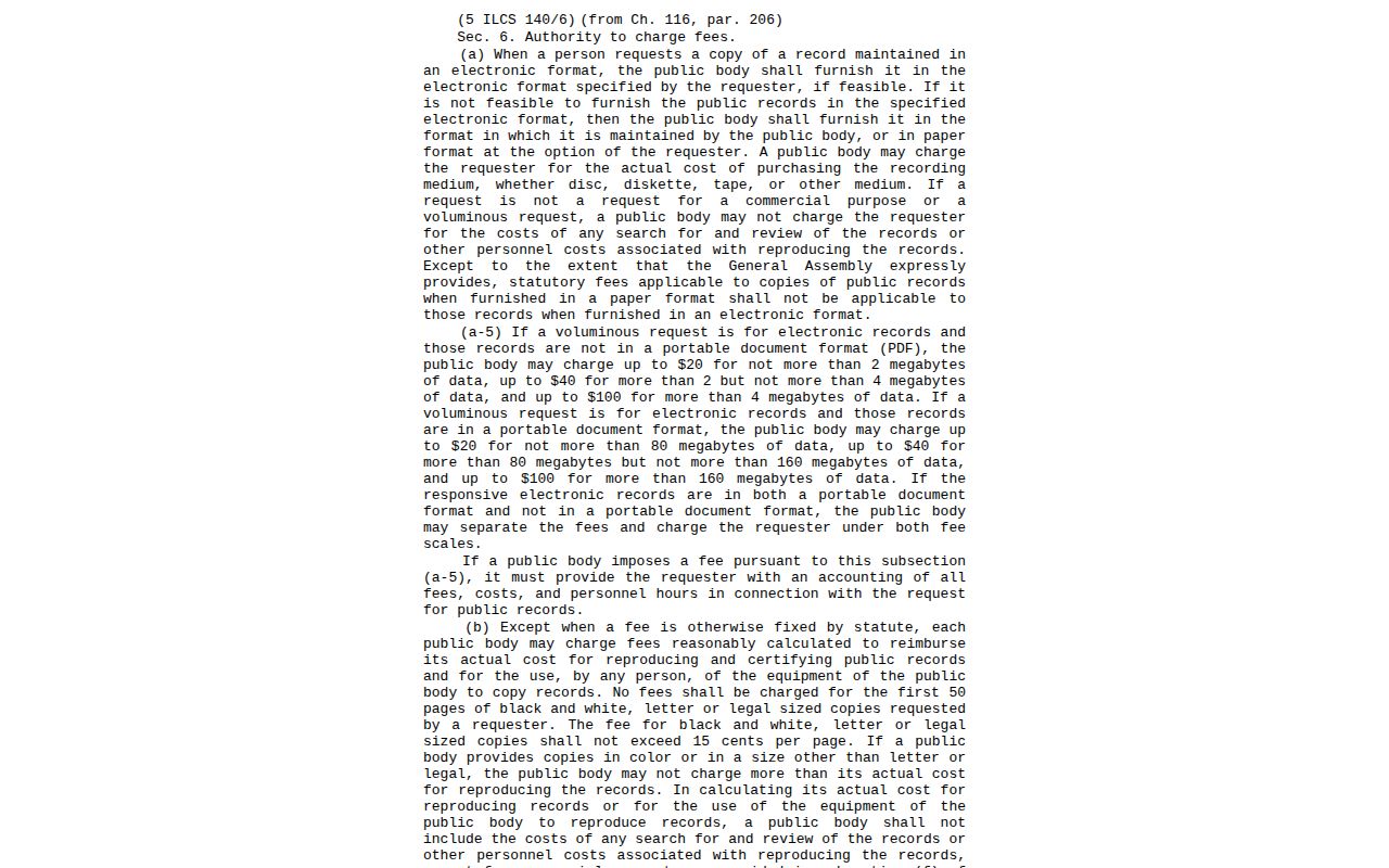 Illinois FOIA electronic arrest record fee provision for Richland County requests