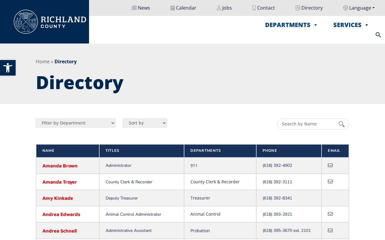 Richland County official directory with sheriff and court contacts
